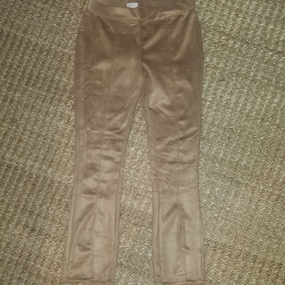 Cozy Kids Tan Faux Suede Bootcut Side Slit Soft Casual Comfy Structured Leggings